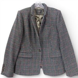 J.Crew 100% Wool Blazer Jacket Tweed Sz 12 Houndstooth Plaid Lined Tailored